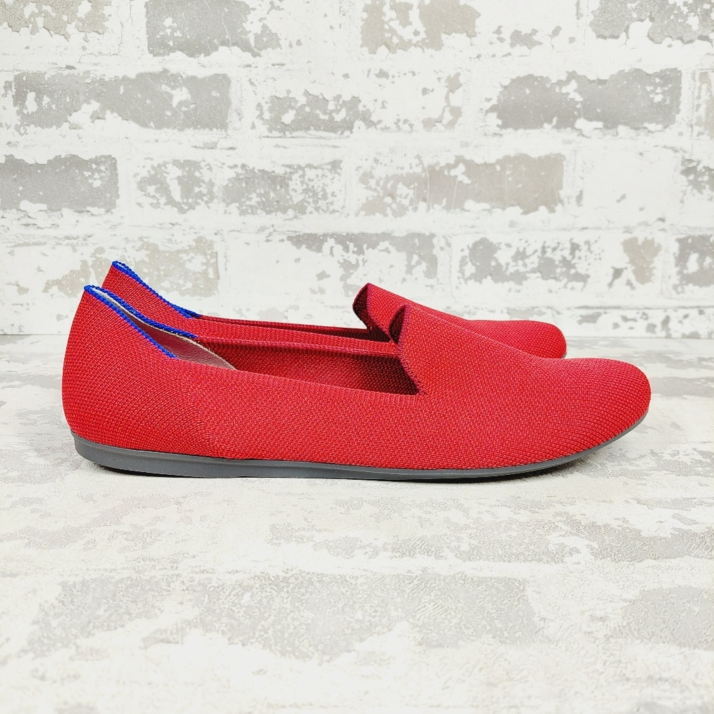 Rothy's Red Knit Flats with Blue Trim - Picture 3 of 7